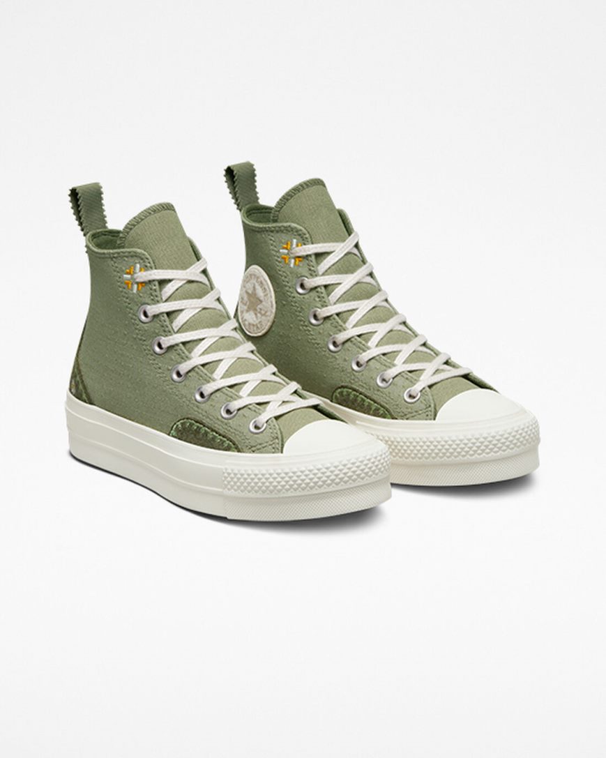 Zapatos Plataforma Converse Chuck Taylor All Star Lift Autumn Embroidery Altas Mujer Verde Menta | PE 87024L